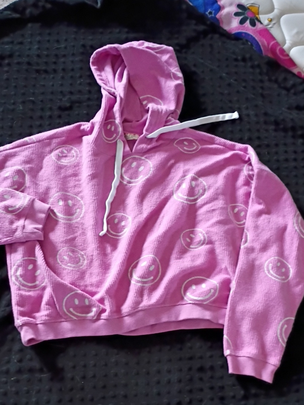Pink Smiley Pullover Hoodie Sweater - Women